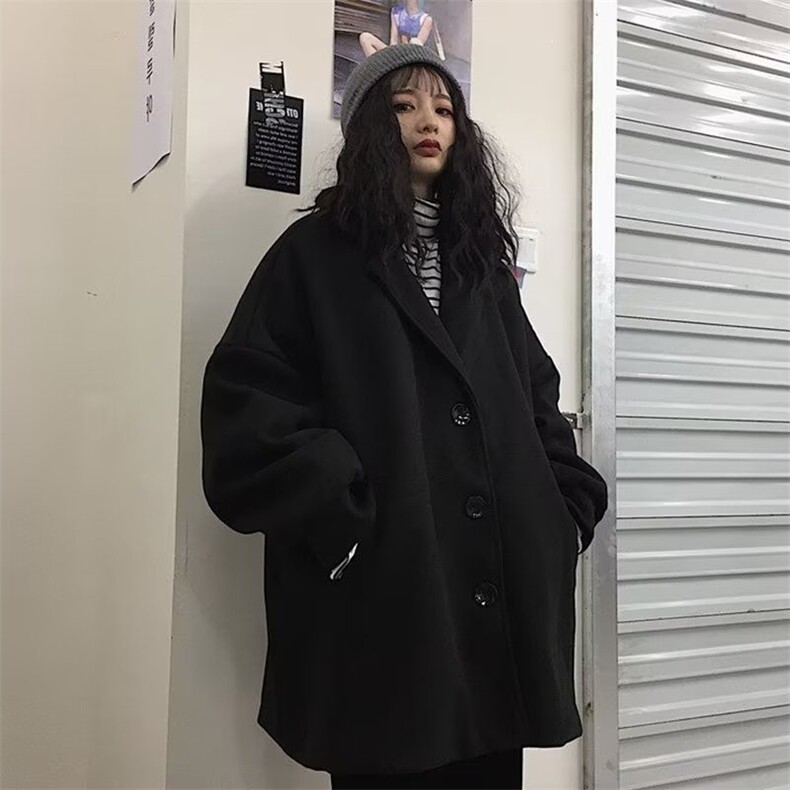 1506-1/M5011/P69韩系赫本风黑色毛呢大衣男中长款情侣装外套,男装毛呢大衣,星座1506-1