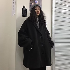 1506-1/M5011/P69韩系赫本风黑色毛呢大衣男中长款情侣装外套，男装毛呢大衣，星座1506-1