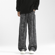 扎染灯芯绒休闲裤美式复古直筒宽松垂感阔腿裤潮504-K213-P35，男装休闲裤，星座504