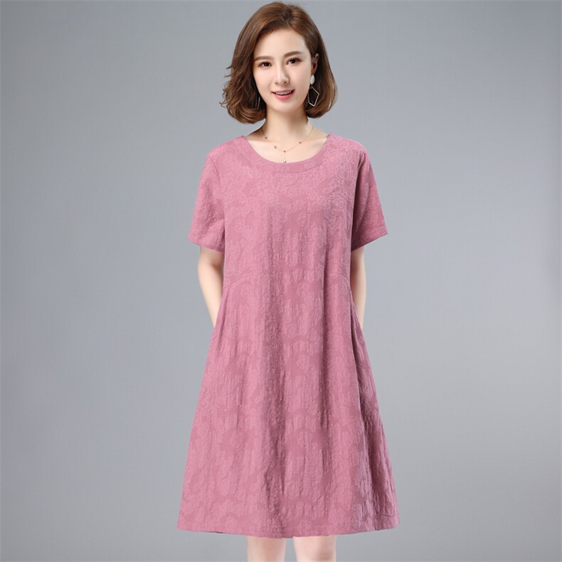 纯棉连衣裙女2024年夏季新款宽松大码遮肚子显瘦气质中年妈妈裙子，女装连衣裙，鑫鑫格