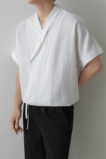 小伙无领纯色衬衫男休闲宽松风刺绣衬衣轻熟风A236-82577-P55，男装衬衫，电商A236