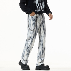 四季潮款美式高街扎染痞帅牛仔裤男宽松直筒显高休闲长裤，男装牛仔裤，电商D218A