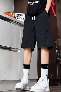 K5043/特P30夏季凉感冰丝休闲短裤男士工装褶皱设计五分裤沙滩裤图片