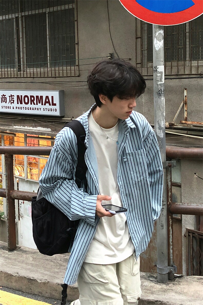 特P52无差价新款秋季潮流百搭条纹长袖衬衫-HS2305港风街头,男装衬衫,电商A003