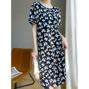 真丝短袖连衣裙女夏季新款桑蚕丝小个子大码缎面气质高端中长裙子图片