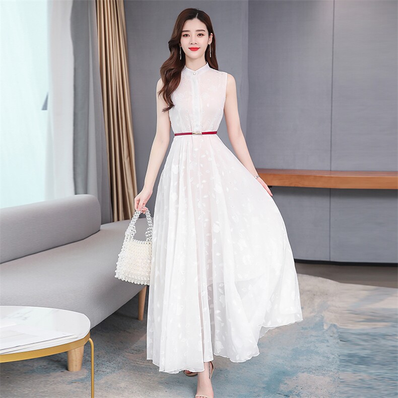 雪纺连衣裙2021新款夏流行裙子长款收腰大摆有女人味的长裙女,女装连衣裙,潮品会