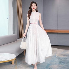 雪纺连衣裙2021新款夏流行裙子长款收腰大摆有女人味的长裙女，女装连衣裙，潮品会