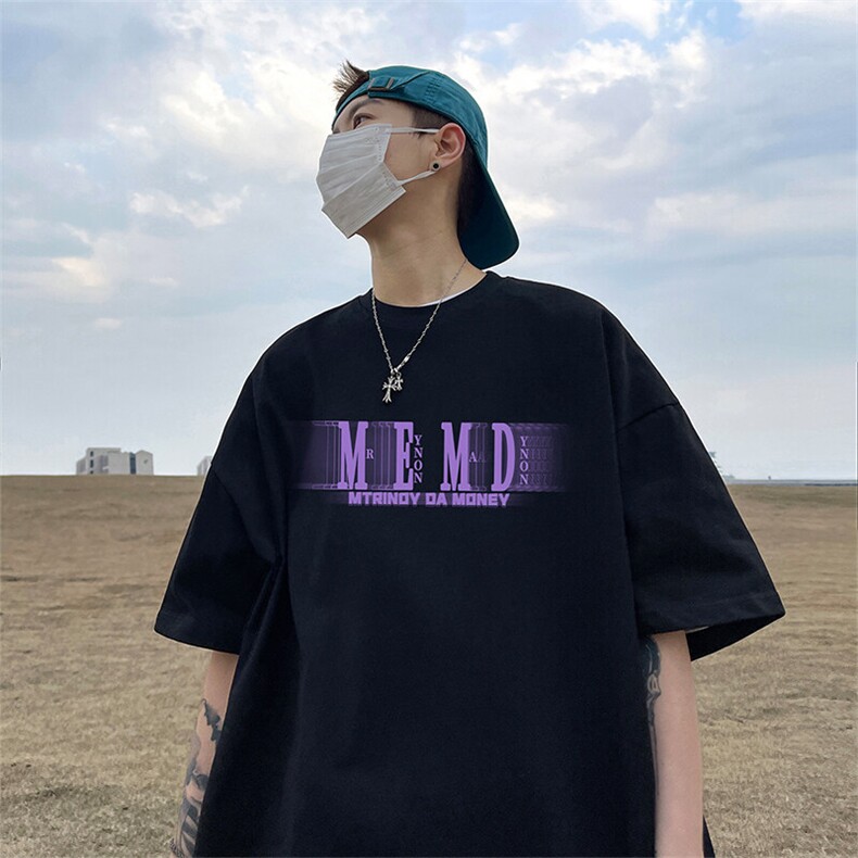 抖音得物二开现货供应220克夏装重磅美式高街宽松短袖t恤MT96,男装T恤,电商A486-1