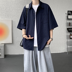 8XL-M泡泡纱盐缩肌理短袖衬衫男夏季冰丝外套防晒衬衣DC28011P36，男装衬衫，电商B312