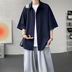 8XL-M泡泡纱盐缩肌理短袖衬衫男夏季冰丝外套防晒衬衣DC28011P36图片