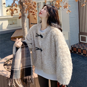 杏色高级感小香风毛毛外套女2025冬季新款温柔氛围感皮毛一体外套图片