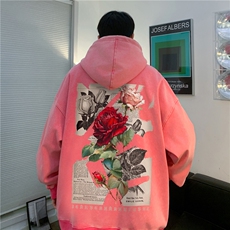 抖音品质美式复古玫瑰印花潮流宽松连帽卫衣JK23393特批53-控88，男装卫衣，星座605(原A050)