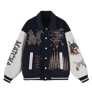 网图高质量刺绣呢料夹克廓形飞行员棒球服外套XY18010-P68 夹棉80图片