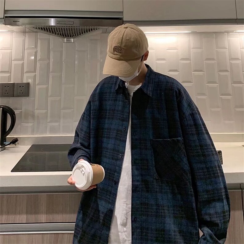 长袖衬衫男士春秋季新款格子衬衣男复古港风寸衫上衣服C6915-P36,男装衬衫,星座1008-2