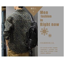 高端复古印花牛仔衬衫男春季宽松水洗翻领长袖衬衣痞帅外套男，男装衬衫，星座506A
