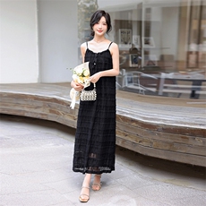 黑色吊带裙牛仔马甲套装女2024夏季新款减龄洋气时尚连衣裙两件套，女装套装/套裙，流量+