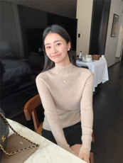 2025年夏季针织常规款套头单件长袖圆领落肩袖针织衫时尚百搭，女装针织衫/毛衣，玛卡隆羊绒