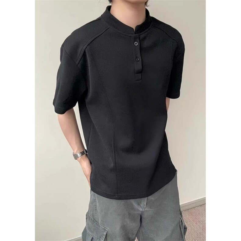 网图-T恤高街痞帅夏季POLO衫正肩拼接男装短袖大码上衣S430-特28，男装T恤，电商A233-1