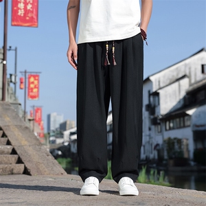 春夏新款风棉麻宽松透气休闲裤男士帅气阔腿直筒裤K2511-P65图片