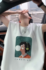 ！2025夏季新款男士百搭麂皮绒无袖短袖潮牌背心TLBX37特P18，男装T恤，电商B220