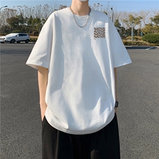 240G重磅美式印花纯棉大码宽松休闲短袖T恤FSDX006P25控39，男装T恤，电商B219B