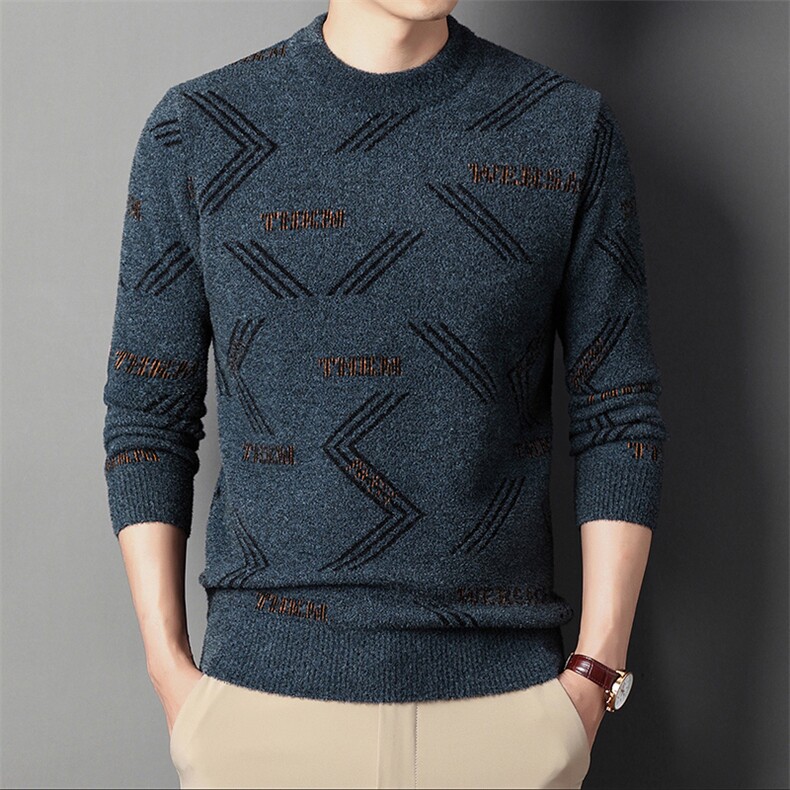 2022男装秋冬季加厚雪狐绒毛衣男圆领套头韩版男士针织衫新款，男装针织衫/毛衣，电商B212（原钱塘6029）