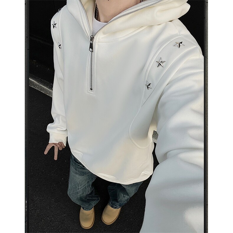 重磅美式高街连帽卫衣男潮流拉链小众设计感外套常规p75加绒p85,男装卫衣,电商B319