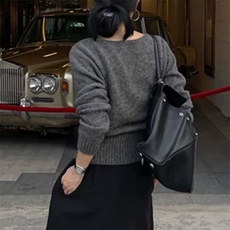 毛衣女洋气羊毛衫秋冬季宽松纯色简约时尚打底衫，女装羊毛衫，泰沅羊绒