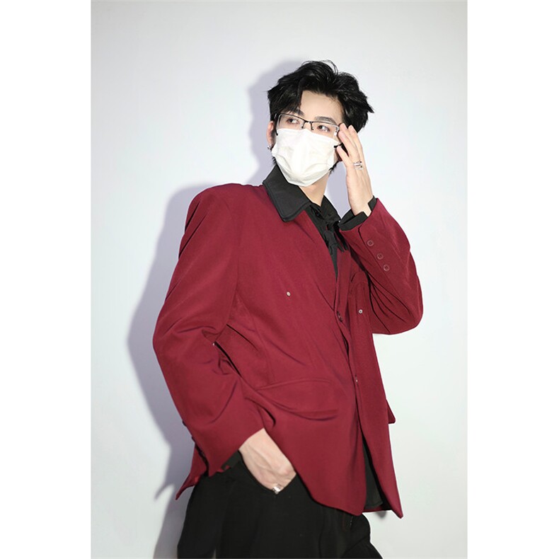 风圆领西装外套高级痞帅宽松韩版西服外套可整套搭配P85,男装西服套装,电商B319