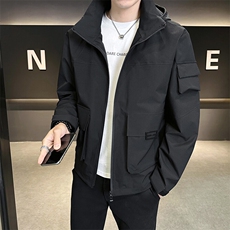 春秋新款户外休闲冲锋衣连帽外套男士工装美式多口袋夹克2523-P75，男装夹克，星座1403B