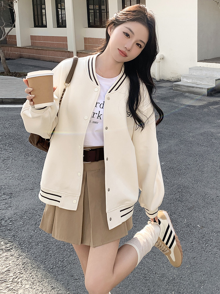 春季潮流棒球服外套女校园风简约休闲小众韩系超好看小个子上衣女,女装短外套,慧峰