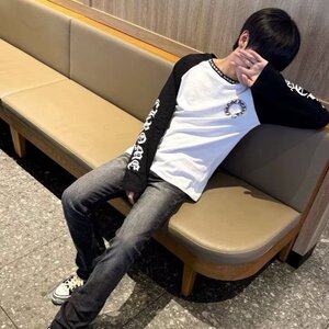 新款休闲黑色撞色插肩长袖T恤春秋季港味复古修身上衣潮GAE01 P40图片