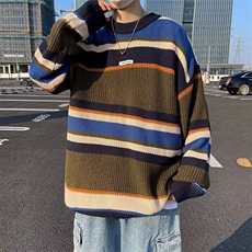 秋冬美式复古超好看日系慵懒风条纹毛衣男女情侣圆领针织衫M7171，男装针织衫/毛衣，星座1116A-1（原606A）