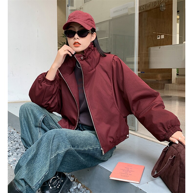 时尚立领拉链短款棉衣显瘦百搭保暖外套,女装棉衣/棉服,施恩睿棋