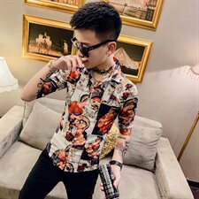 312A-901-P50新款社会小伙修身中袖衬衫英伦潮州五分袖衬衣，男装衬衫，星座312A