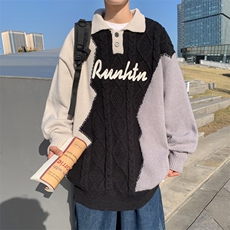 秋冬款男POLO领毛衣提花拼色字母印花针织衫打底外套M183P45，男装针织衫/毛衣，星座1013-1