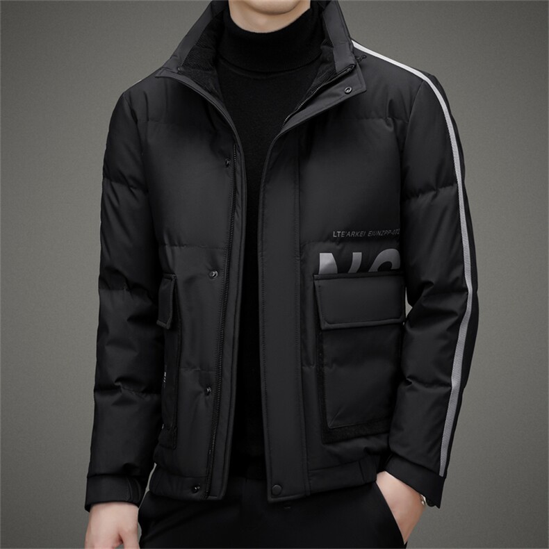 冬季男士立领羽绒服新款中年休闲加厚保暖男装上衣白鸭绒外套,男装羽绒服,电商B212（原钱塘6029）