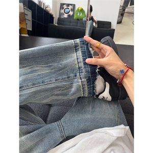 【有货】DN613-批45美式复古猫抓痕牛仔裤男秋季新款显瘦微喇长裤图片