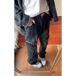 美式高街复古小众设计感工装水洗直筒宽松休闲牛仔裤男款 N1002图片