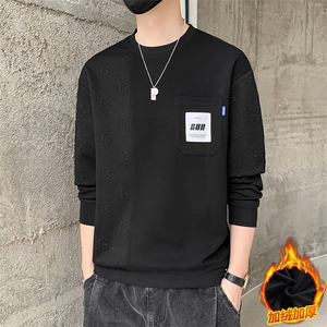 M-8XL 秋季加绒加厚胖子拼接圆领卫衣男图片