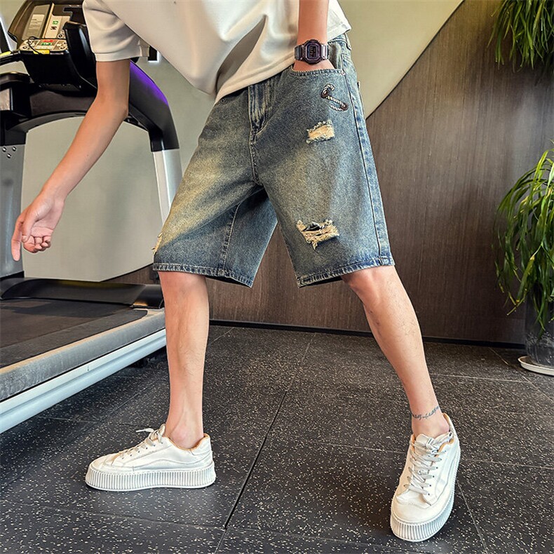 N279-P58控78男士破洞时尚牛仔短裤宽松潮牌五分裤2025新款夏季薄，男装牛仔裤，星座102A（原电商D309-1）