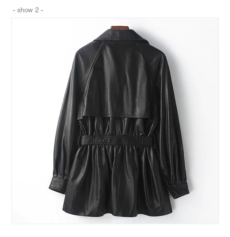 皮衣女款2025新款秋冬高级感皮风衣真皮海宁中长款进口绵羊皮外套,女装皮衣,泰合衣坊