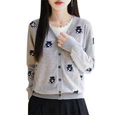 春季新款通勤简约舒适百搭提花针织开衫长袖，女装针织衫/毛衣，吉高羊绒