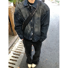 水洗做旧短款牛仔外套男高级感痞帅春秋款美式复古废土风boxy夹克，男装夹克，星座1007（原301D）