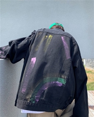扎染牛仔外套男春秋季宽松复古休闲破洞夹克潮牌上衣服JK8064-P65，男装夹克，星座1008