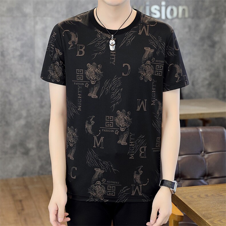 夏季新款男士短袖T恤时尚印花宽松休闲百搭夏装体恤男潮流半袖,男装T恤,电商B212（原钱塘6029）