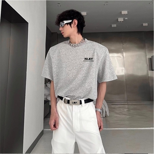 抖音得物供货210克现货宽松纯棉美式潮牌印花落肩袖纯棉T恤AT2141图片
