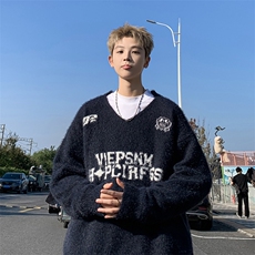 美式复古潮流拉链立领针织衫2024秋季设计感毛衣，男装针织衫/毛衣，星座716-2