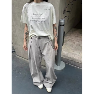 阔腿卫裤女春秋新款高腰直筒垂感慵懒抽绳宽松休闲运动裤 K07图片