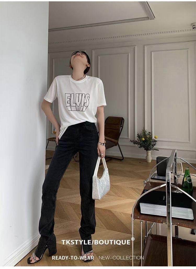 《DAVIDA》现货!字母印花显瘦百搭休闲短袖T恤，女装T恤，DAVIDA